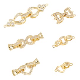 SUPERFINDINGS 6 Sets 6 Style Brass Folding Clasp Golden Zirconia Folding Clasp Extension Clasp End Caps for Bracelet Necklace Jewellery Extension
