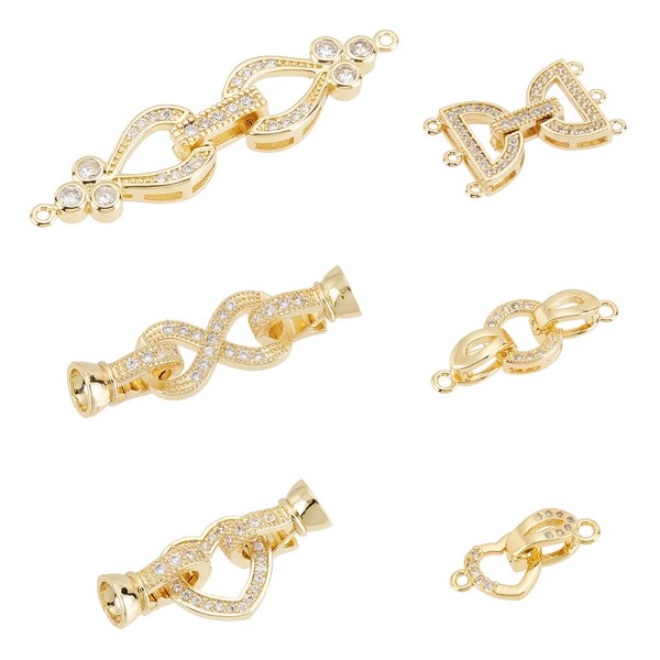 SUPERFINDINGS 6 Sets 6 Style Brass Folding Clasp Golden Zirconia