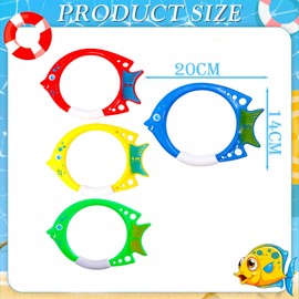 4Pcs Diving Fish Ring Toys Swimming Pool Toys Sinking Toys Swimming Sinkers for Kids Age 7-12,Fish Ring Underwater Diving Toys,Bath Water Toy Swimming Underwater Pool Training Toys for Girls Boys Gift