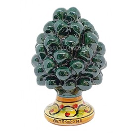 Sicilia Bedda - Sicilian Caltagirone Ceramic Pine Cones - Decorated Base - 100% Sicilian Craftsmanship (Height 12 cm, Dark Green)