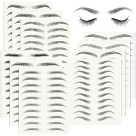 20 Sheets 196 Pairs Eyebrow Tattoo Sticker Waterproof 4D Hair-Like Natural Fake Tattoo Eyebrows Transfers Stickers Peel Off Brows Grooming Shaping Makeup Sticker for Women Girls, Black