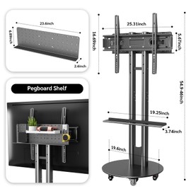 CABTE Rolling TV Stand,Heavy Duty Mobile TV Stand with Storage Shelf
