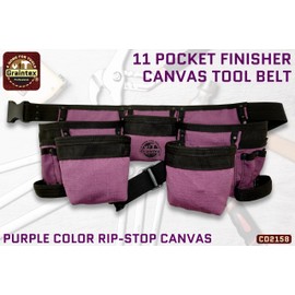 Graintex CD2158 11 Pocket Finisher Tool Belt Purple Color Canvas, Durable Tool Belt Organizer, Versatile Tool Storage, Tool Bag Designed for Craftsmen and DIY Enthusiasts, Hammer Holder Loops