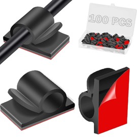 100PCS Cable Clips Self Adhesive, Cable Wire Management Holder, Round Cable Tidy Clips for Desk Wall Home Office Car Outdoors, Fairy Light String Lights Decorations Hanging for Christmas Black