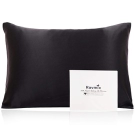 Ravmix 100% Silk Pillowcase for Hair and Skin with Hidden Zipper, Both Sides 21Momme Mulberry Silk, 1PCS, Standard Size 20×26inches, Black