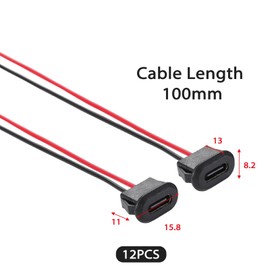 12 pieces USB C socket installation USB C mounting socket 3A fast charging type C socket 2 wire USB-C socket with snap groove buckle suitable for car recorder household appliances