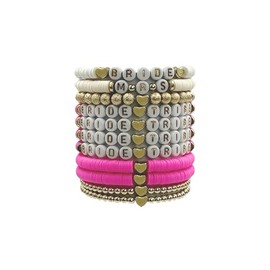 Bridal Shower Decorations, Bachelorette Party Favors, 11 Pcs Rose Red Bride Tribe Clay Bead Bracelet Preppy Bracelet Stretch for Women Wedding Boho Disc Party Beach Wedding Gift Supplies (White & Rose