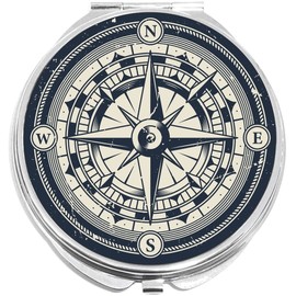 NewCharms Vintage Compass Face Compact with Mirrors - Perfect Pocket and Purse Size Folding Mirror for Applying Make Up Anywhere