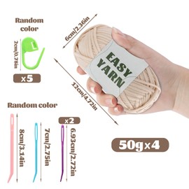 UzecPk 4x50g (7.1Oz) Crochet Yarn, 4x87Yds Yarn for Crocheting Cotton-Nylon Blend, Beginner Easy Yarns with Easy-to-See Stitches, Blend Crochet Kit Making Beige