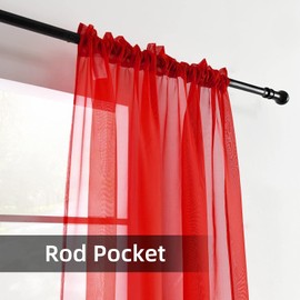 youleyar Solid Sheer Rod Pocket Curtain Voile Draperies 2 Panels White Beige Black Grey Coffee 52 Inch Width 63 Inch Long 1 Pair for Kitchen Bedroom Children Living Room Yard (Red,52Wｘ63L)