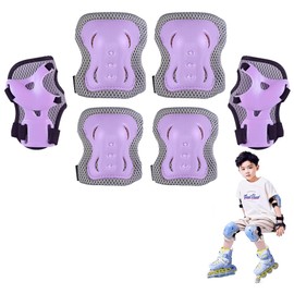 Kids Protector Set of 6 Children Bicycle Skateboard Roller Skating Bike Wrist Elbow Knee Guard Age 2-12 Years (Purple)