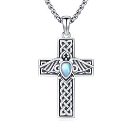 JFASHOP Celtic Necklace 925 Sterling Silver Celtic Knot Chain ViKing Cross Chain Knot Chain Pendant Celtic Pendant Amulet Jewellery for Men Women Men, Sterling Silver, Moonstone