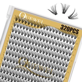 QUEWEL Lash Clusters 320Pcs Cluster Lashes 30D D Curl Lash Clusters Mix12-18mm Individual Eyelashes Clusters Wispy DIY Eyelash Extension Thin Band Soft to Use at Home (30D D Mix12-18)