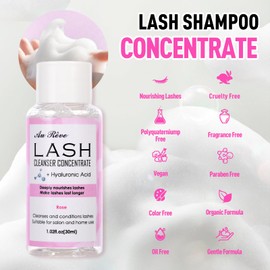 Lash Shampoo Concentrate 30ml Lash Cleanser Concentrate Update Oil-Free Eyelash Extension Cleanser for Salon Home Care, Makes 6 Bottles 60ml Eyelash Shampoo (Rose)