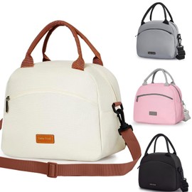 Runmeihe Lunch Bags for Women, Reusable Women's Insulated Lunchbag with Strap,Adults Small Waterproof Cooler Lunch Bags for Work Travel Picnic School (White)