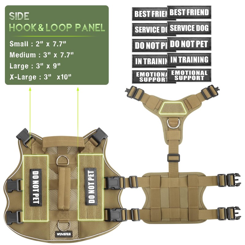 WINSEE Mesh Dog Harness with 10 Pet Patches for Large