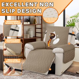 XINEAGE 100% Waterproof Recliner Chair Covers with Elastic Straps, Nonslip Reclining Couch Covers Washable Recliner Couch Cover with Pockets Furniture Protector for Pets Dogs (Light Coffee, 23")