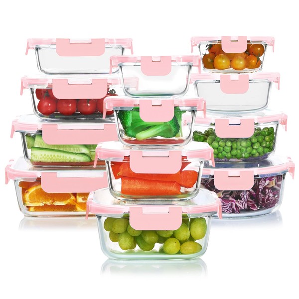 KOMUEE 24 Pieces Glass Food Storage Containers Set,Glass Meal Prep