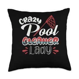 Pool Cleaner Pool Pump Service Maintenance Designs Crazy Pool Cleaner Lady Throw Pillow, 18x18, Multicolor