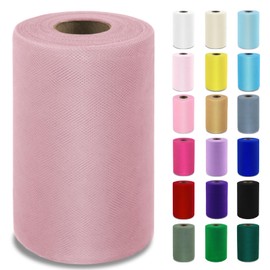 Dusty Rose Tulle Fabric Roll 6”by 100 Yards (300 ft) Soft Tulle Spool for DIY Crafting Favor Supplies, Tutus, Wedding, Party Decorations, Gift Wrapping