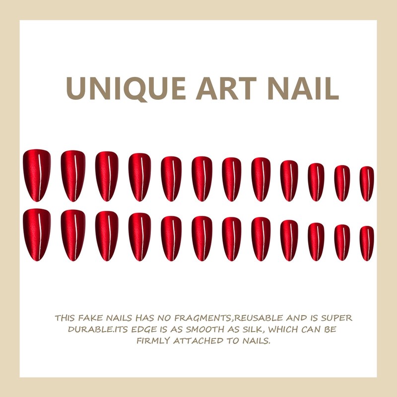 False Nails - 24PCS Short False Nails - Almond Red