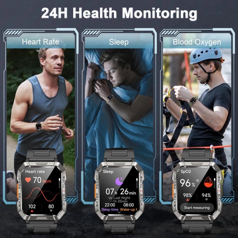 Men Tactical Military Smart Watches Health Tracker Waterproof for Android