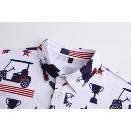 Men's Golf Polo Shirts Short Sleeve Performance Moisture Wicking Dry Fit Patriotic 4th of July USA American Flag Shirts for Men