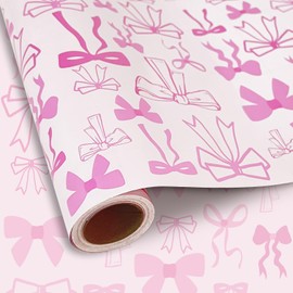 HSDSH Pink Bow Wrapping Paper Gift Wrapping Paper Bridal Shower Wrapping Papers for Baby Girls Shower, Kids Girls Women Birthday, Anniversary Party Packing Supplies 17 Inch x 16.4Feet