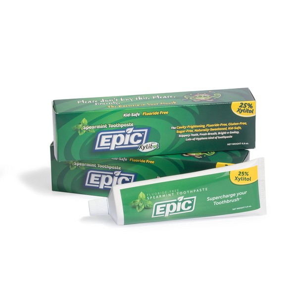 Epic Dental Fluoride Free Xylitol Toothpaste, Spearmint, 4.9 Oz Tube (Multi-Pack)