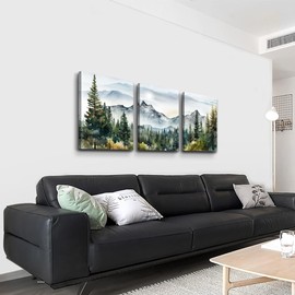 MHARTK66 Large Size Wall Art for Living Room Modern Wall Decor for Bedroom Office Decor Abstract Mountain Forest Landscapes Ink Painting 3 Piece Framed Canvas Art Prints Ready to Hang Wall Pictures