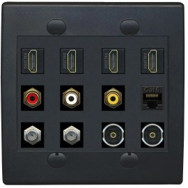 RiteAV 4 HD 3 x RCA 2 Coax 1 Ethernet CAT6 2 Toslink Wall Plate 2 Gang [Black/Black]