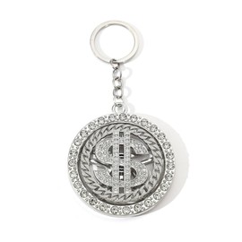 OTETTS Rotatable Dollar Sign Big Money Keychains for Car keys Metal Cute Bag Charms Good Luck Pendant Keyring for Women Men,Silver