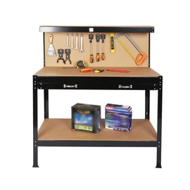 45.3-Inch Workbench, Garage Workbench with Storage, 300lbs Weight, Heavy Duty Workbench with 2 Drawer for Commercial, Home, Garage or Office