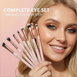 Lamora Juego de brochas de sombra de ojos – Pinceles de precisión para difuminar el sombreado y definir el maquillaje de ojos en polvo y líquido – 7 b
