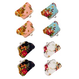 MIAO JIN 8Pcs Small Canvas Floral Coin Purses Gift Bag with Clasp Kiss Lock Change Pouch Mini Coin Wallet Vintage Trinkets Pouch