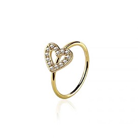 Pierced Owl 20GA 316L Stainless Steel CZ Crystal Paved Heart Outline Bendable Nose Ring (Gold Tone)
