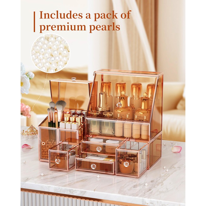 Youdepot Glass Makeup Storage for Vanity and Bathroom Countertop –