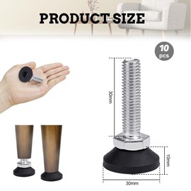 KBNIAN Adjustable Furniture Feet, Pack of 10 M8 x 38, Stainless Steel, Round, Height Adjustable, For TV Cabinets, Sofas, Chairs, Tables, Desks