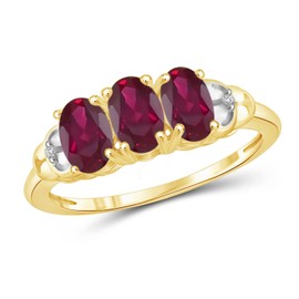 JEWELEXCESS 1.40 CTW Ruby & Accent White Diamonds Ring in 14K Gold Over Silver
