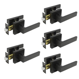 Probrico Matte Black Passage Door Levers Square Hall Closet Handles, Heavy Duty Interior Non-Locking Lever Sets, Reversible for Right & Left Side, 5 Pack