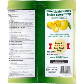 Honees Filled Menthol Lemon Cough Drop, Honey, Menthol & Lemon Cough Drops- Sore Throat Relief - Nothing Artificial -Natural Sore Throat Lozenges- Non-GMO, Gluten Free (1 Pack ? 20 Drops)