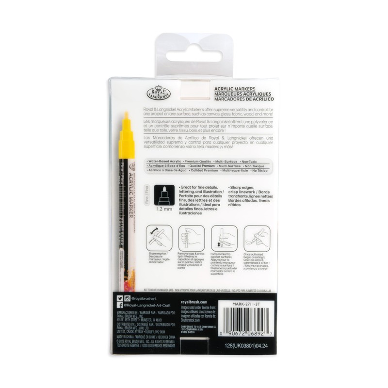 Royal & Langnickel 6 x Acrylic Paint Markers 1.2mm Primary
