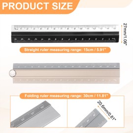 sourcing map Folding and Straight Ruler Kit 30/15cm Metric Aluminum Alloy Plastic Protractor Foldable Angle Ruler for Home Classroom Office, Gold-Silver