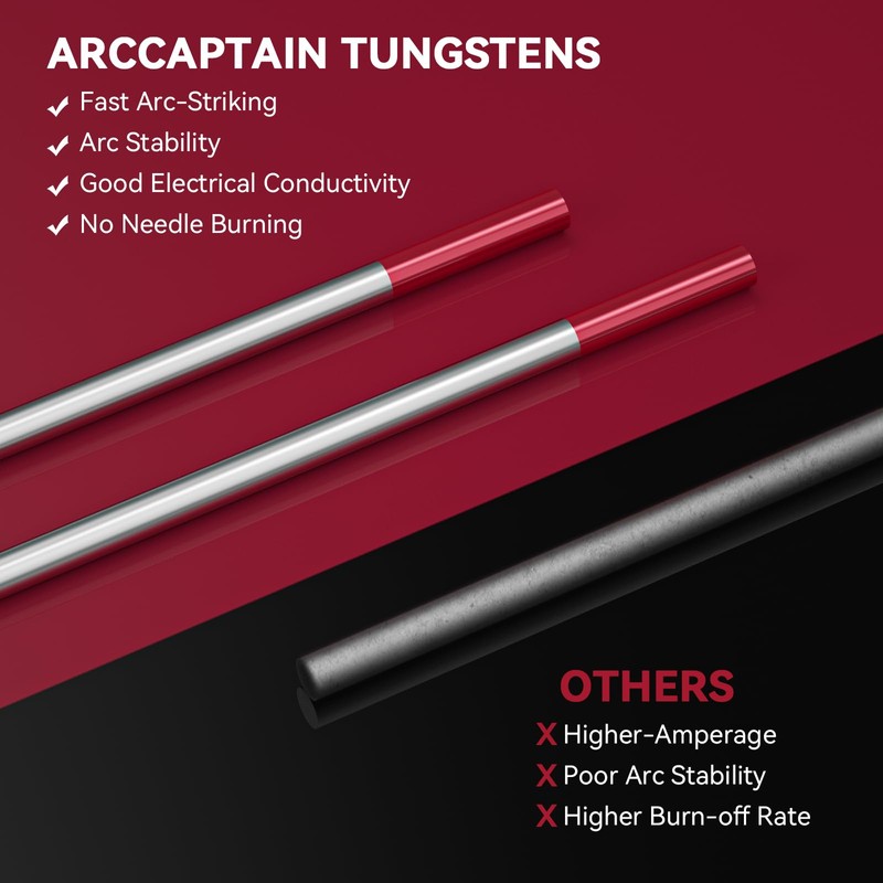 ARCCAPTAIN TIG Welding Tungsten Electrode 10-Pack 3/32"x 7"(Red - 2%