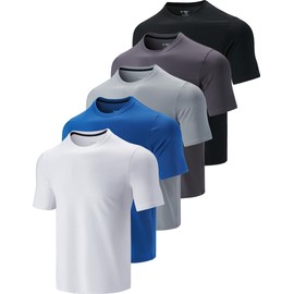 5 Pack Men’s Active Quick Dry Crew Neck T Shirts | Athletic Running Gym Workout Short Sleeve Tee Tops Bulk (Set 6, X-Large)