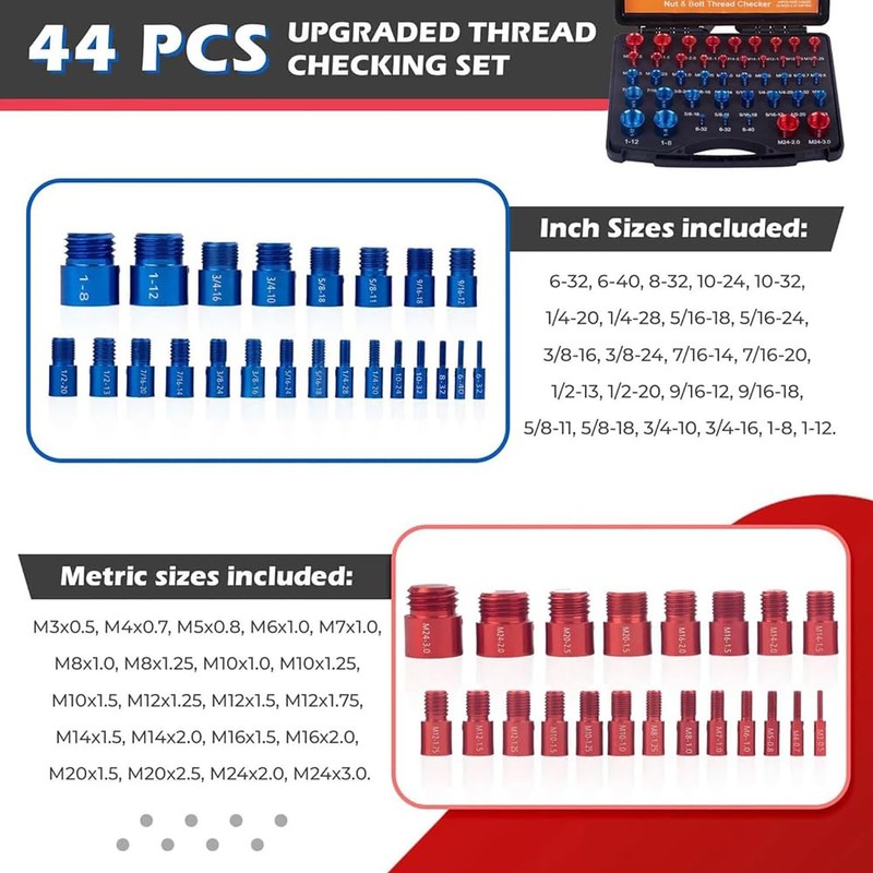 Thread Tester, Screw Identification Gauge, Screw Thread Identifier, 44-Piece Screw