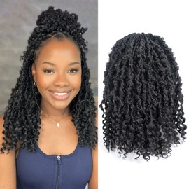 Toyotress Butterfly Locs With Curly Ends - 12 Inch 8 Packs Natural Black Soft Locs Crochet Hair Pre-Looped Butterfly Faux Locs Synthetic Braiding Hair Extensions (12 Inch, 1B-8P)