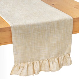 The White Petals Beige Dining Table Runners (13x72 inch, Pack of 1, Ruffles Trim) Fabric Lined | Properly Finished | for Home, Kitchen, Dining Room, Holiday, Wedding Party Décor