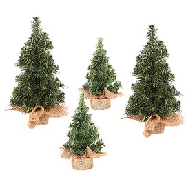 Jylucky 4 Pack Tabletop Mini Christmas Tree, 7.87" / 11.81" Artificial Christmas Tree Miniature Pine Christmas Tree with Linen Base Perfect for Christmas Decorations, Home, Kitchen, Dining Table