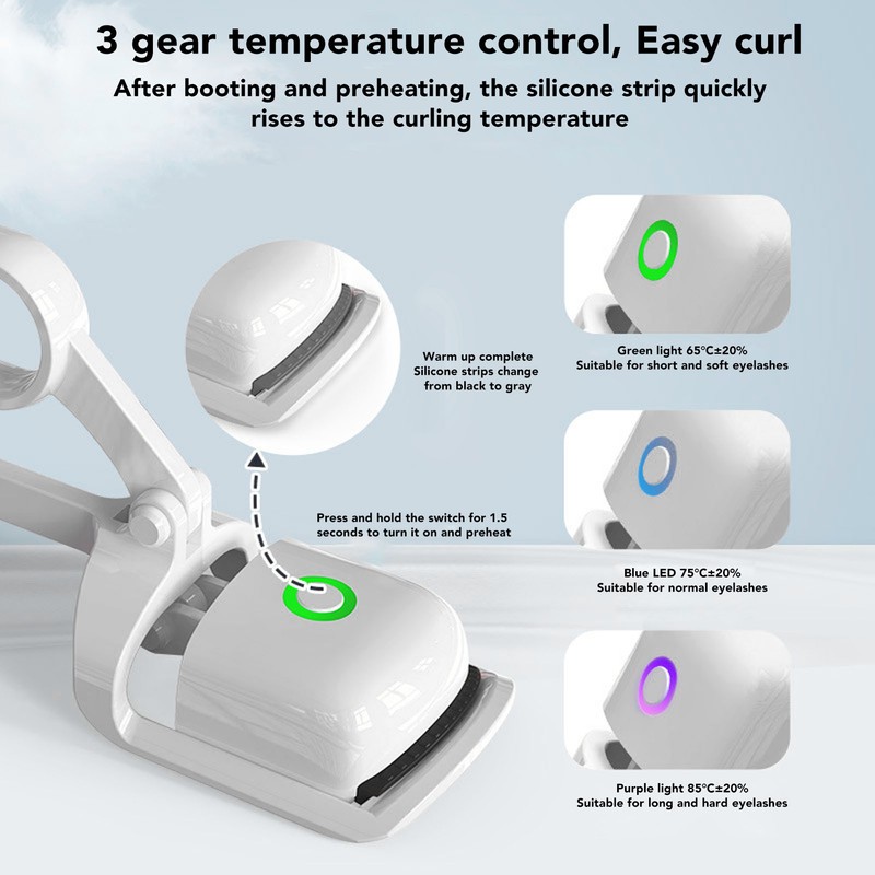 Professional Heated Eyelash Curler 3 Gears Temperature Adjustable Rechargeable Electric